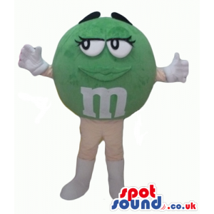 Green m&m sugarplum with big eyes and thick eyebrows - Custom