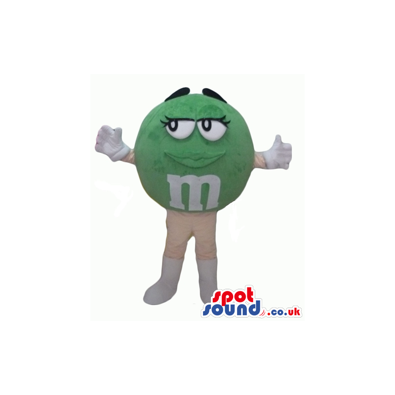 Green m&m sugarplum with big eyes and thick eyebrows - Custom