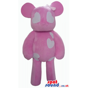 Pink bear with white hearts as eyes and white hearts - Custom