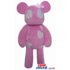 Pink bear with white hearts as eyes and white hearts - Custom