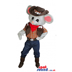 Grey Mouse Cowgirl Mascot With Hat, Boots And Clothing - Custom