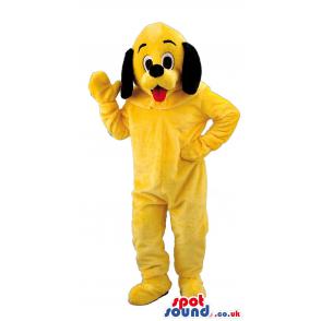 Yellow snoopy dog mascot saying hi by waving his hands - Custom