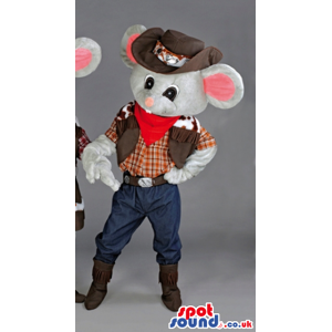 Grey Mouse Cowgirl Mascot With Hat, Boots And Clothing - Custom