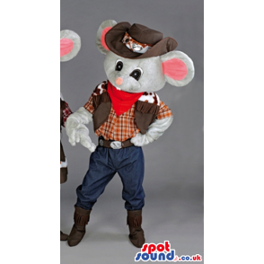 Grey Mouse Cowgirl Mascot With Hat, Boots And Clothing - Custom