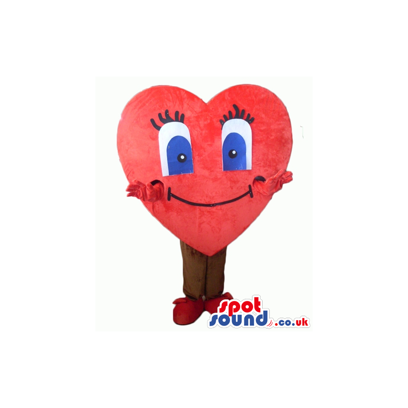 Smiling red heart with big blue eyes, long eyelashes, red arms