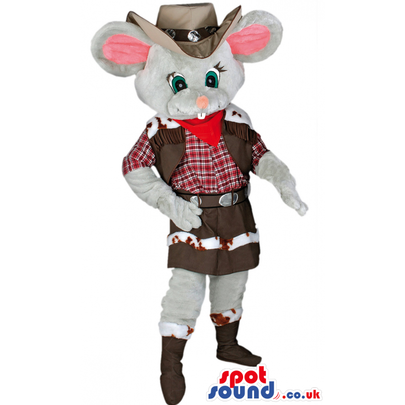 Grey Mouse Cowboy Mascot With Hat, Boots And Clothing - Custom