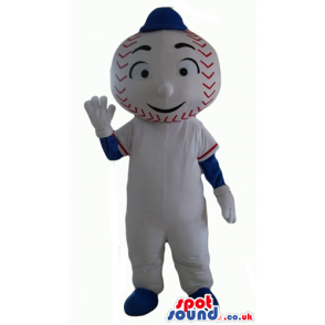 Baseball ball wearing a white and blue t-shirt, white trousers