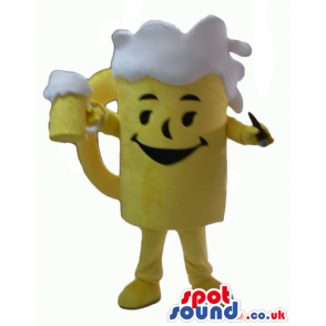 Yellow jug of beer holding a yellwo jug of beer - Custom Mascots