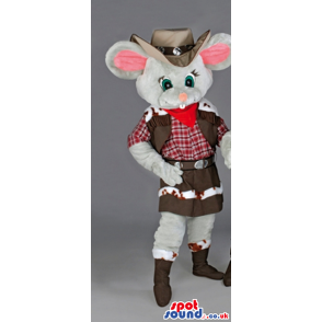 Grey Mouse Cowboy Mascot With Hat, Boots And Clothing - Custom