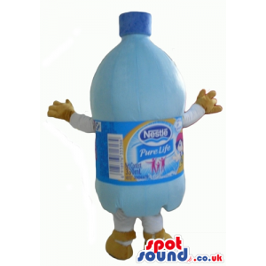 Light-blue bottle of water with white arms and legs, beige