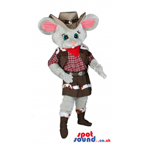 Grey Mouse Cowboy Mascot With Hat, Boots And Clothing - Custom