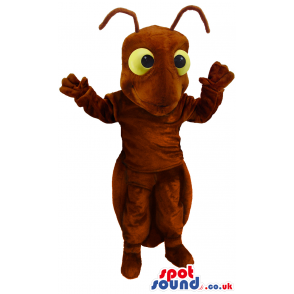 Brown Ant Mascot With Antennae And Big Yellow Eyes - Custom