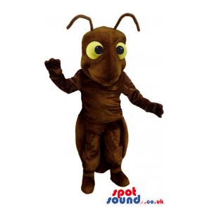Brown Ant Mascot With Antennae And Big Yellow Eyes - Custom
