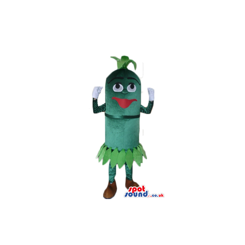 Green palm with green hair, thick red lips and round eyes