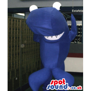 Funny Dark Blue Shark Mascot With Huge Round Eyes
