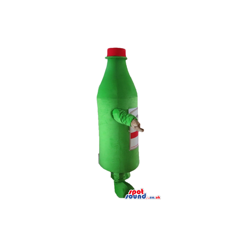 Green bottle of cider with a red cap - Custom Mascots