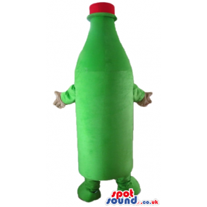 Green bottle of cider with a red cap - Custom Mascots