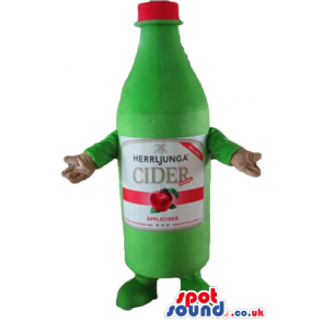 Green bottle of cider with a red cap - Custom Mascots