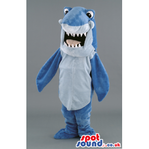 Blue Shark Mascot With Jaws And Big Round Ball Eyes - Custom