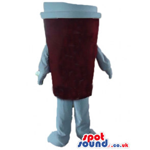 Brown paper cup with a white lid, arms and legs - Custom Mascots