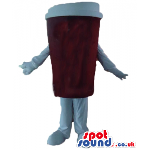 Brown paper cup with a white lid, arms and legs - Custom Mascots