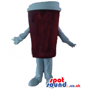 Brown paper cup with a white lid, arms and legs - Custom Mascots