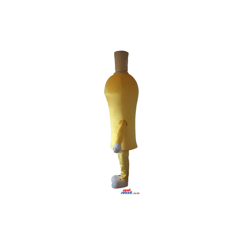 Rounded yellow bottle with a yellow cap and japanese letters in