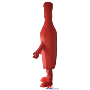 Red bottle of brandy with a red label, - Custom Mascots