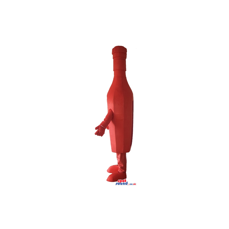 Red bottle of brandy with a red label, - Custom Mascots