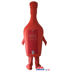 Red bottle of brandy with a red label, - Custom Mascots