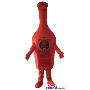 Red bottle of brandy with a red label, - Custom Mascots