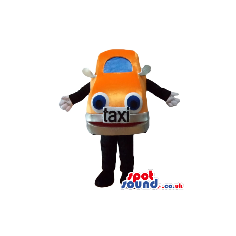 Orange taxi with light-blue windscreens and blue eyes with
