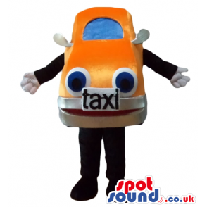 Orange taxi with light-blue windscreens and blue eyes with
