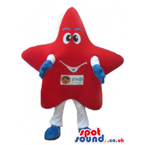 Red star with a silly face, white arms and legs and blue hands