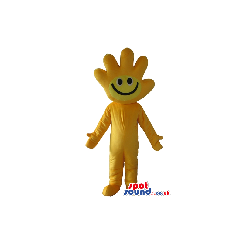 Yellow smiling hand with a yellow body, arms, legs, hands and