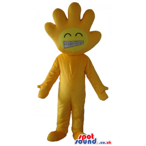 Yellow smiling hand with a yellow body, arms, legs, hands and