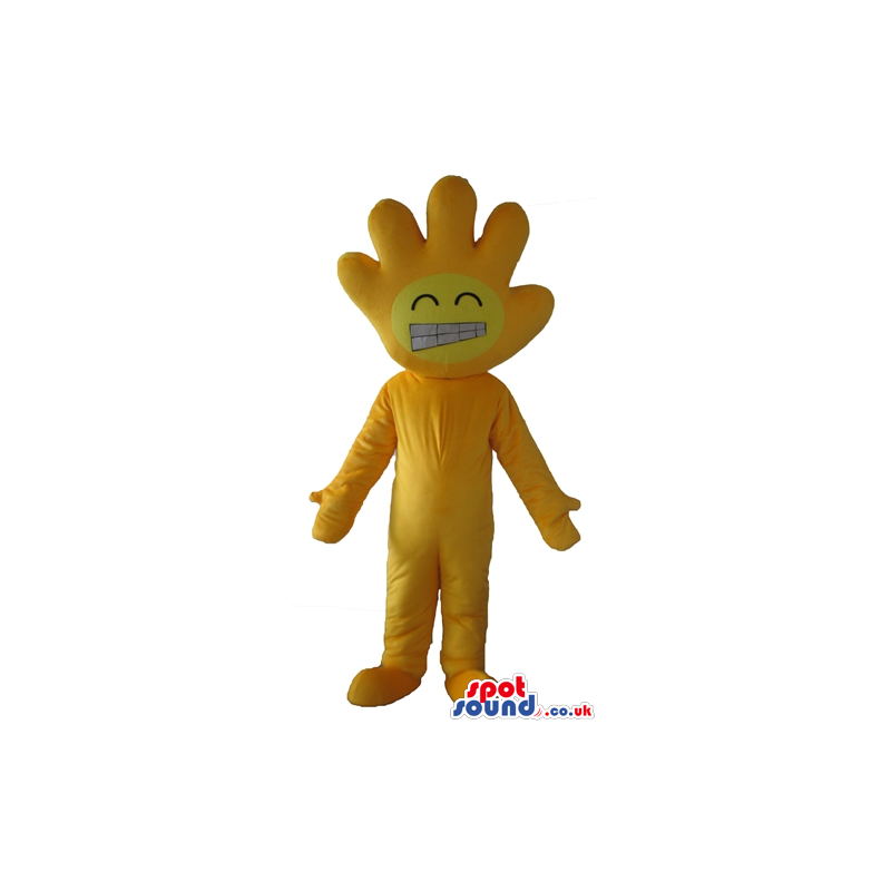 Yellow smiling hand with a yellow body, arms, legs, hands and