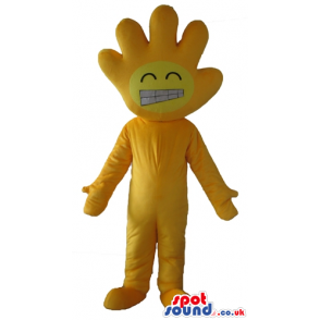 Yellow smiling hand with a yellow body, arms, legs, hands and