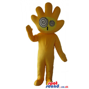 Yellow smiling hand with a yellow body, arms and legs and hands
