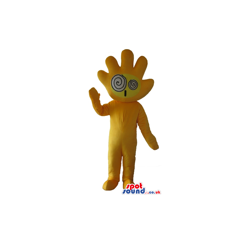 Yellow smiling hand with a yellow body, arms and legs and hands