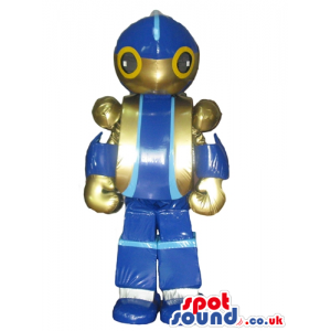 Blue and golden robot with round black and yellow eyes - Custom