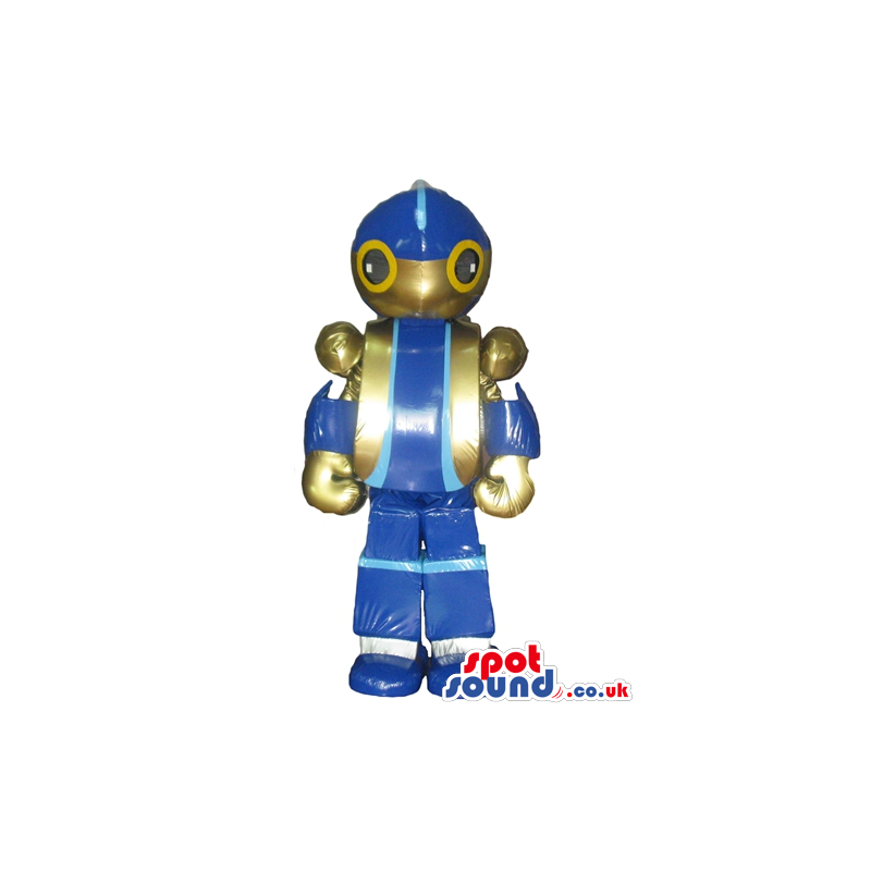 Blue and golden robot with round black and yellow eyes - Custom