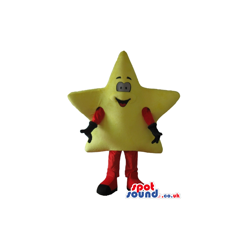 Smiling yellow star with red arms and legs - Custom Mascots