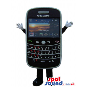 Black blackberry with a screen, black arms and legs and white