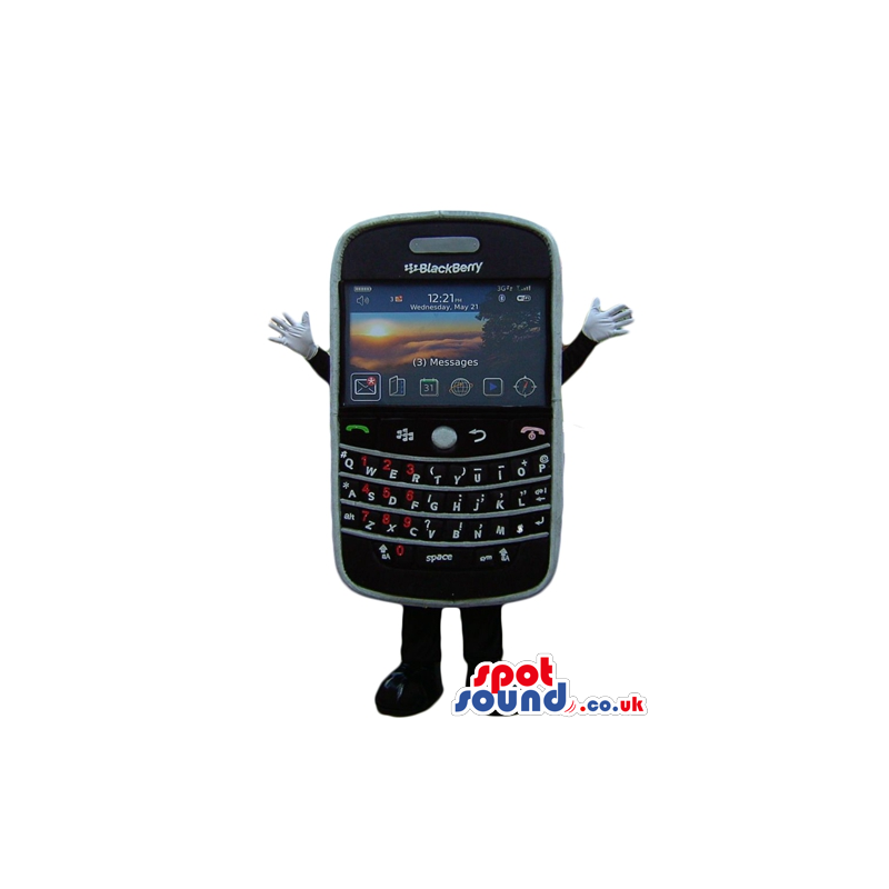Black blackberry with a screen, black arms and legs and white