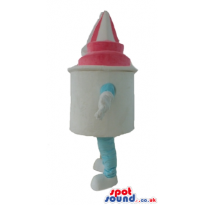 White and pink icecream in a white pot with light-blue arms and