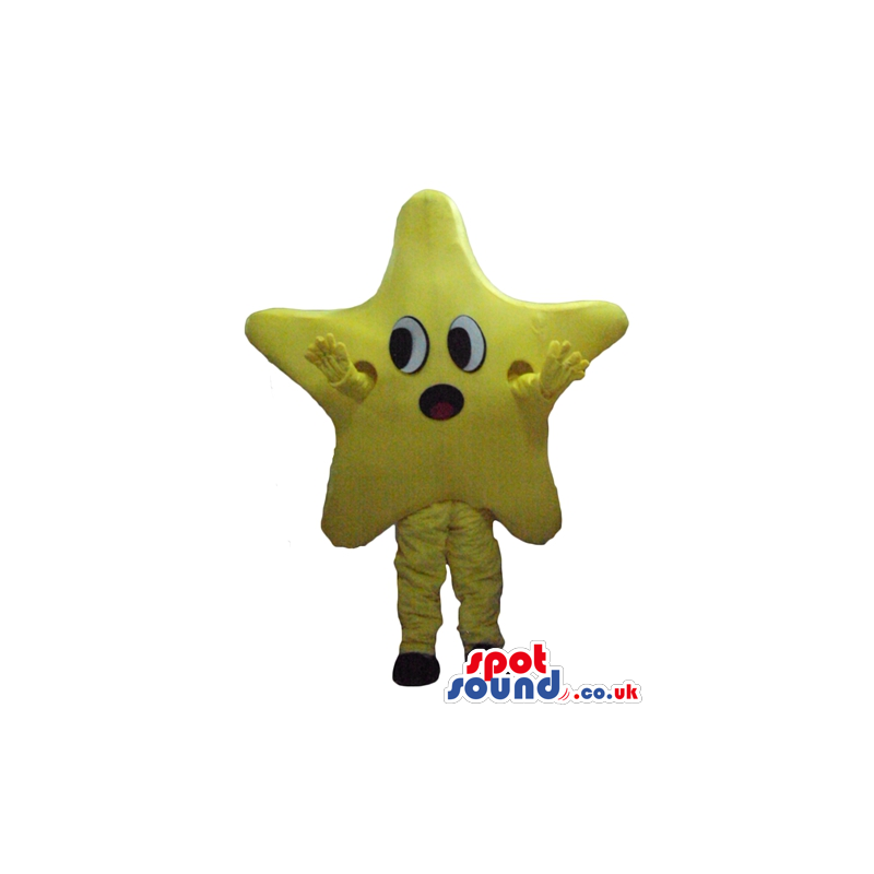 Yellow star with round eyes and a round red mouth, yellow arms Yellow star with round eyes and a round red mouth, yellow arms