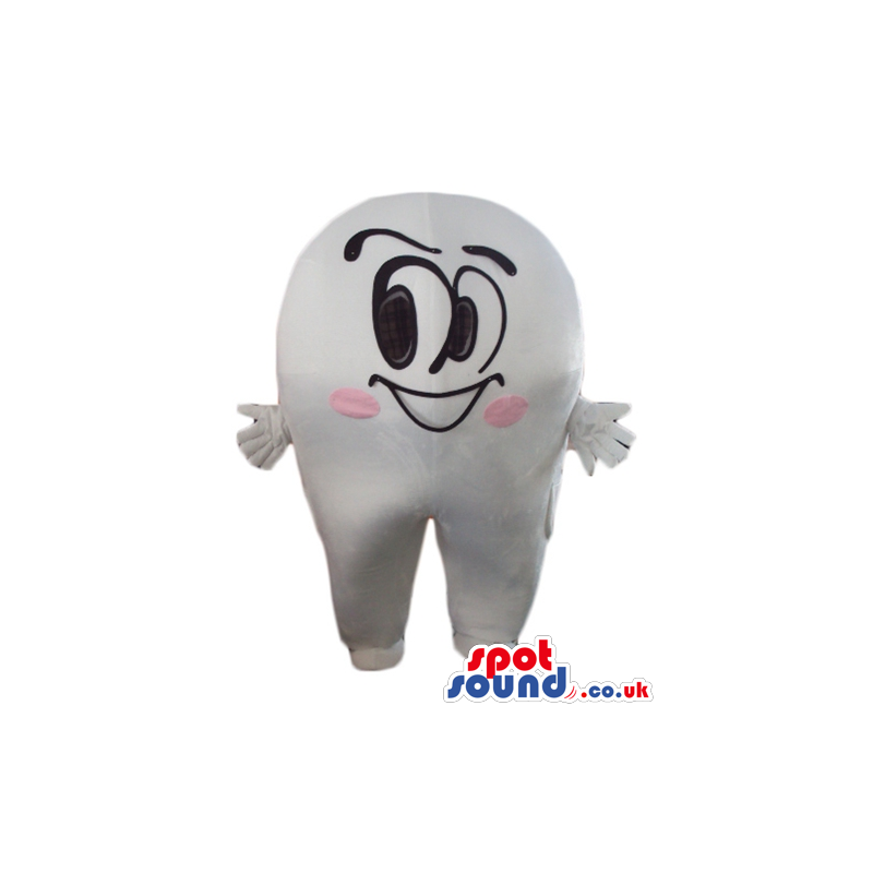 White teeth with big eyes and a pink cheek - Custom Mascots