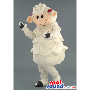 White Sheep Animal Mascot With Pink Horns And Black Legs -