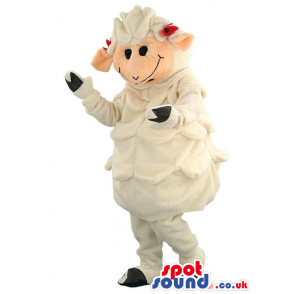 White Sheep Animal Mascot With Pink Horns And Black Legs -